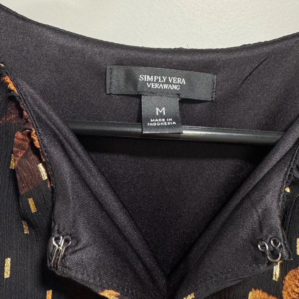 Simply Vera Vera Wang Black Dress with Red and Gold Floral Design - Picture 5 of 9